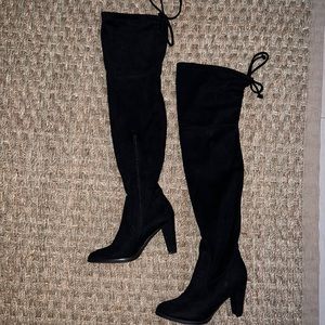 Heeled sock over the knee boots